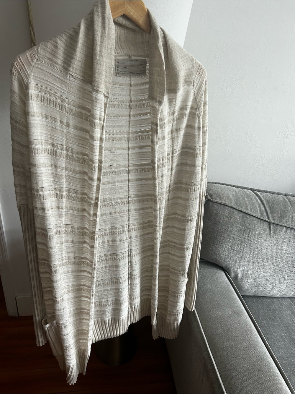 All Saints Angora Wool Cashmere Long Cardigan Beige Lightweight Open 10 Duster